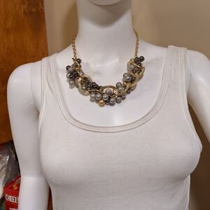 Vintage snow covered silver gold beaded grape vine statement necklace